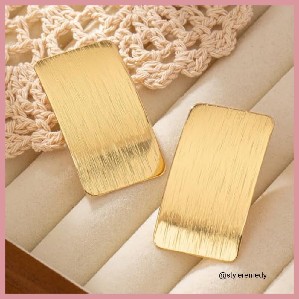 Chunky Geometric Rectangle Drop Earrings Gold Sil… - image 4